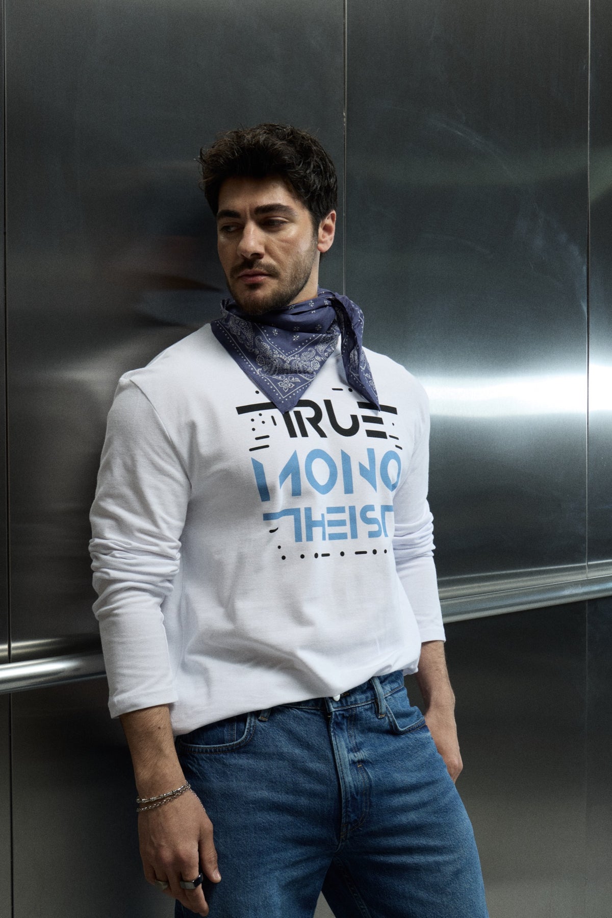 Monotheist Long Sleeve Tee - White / Blue