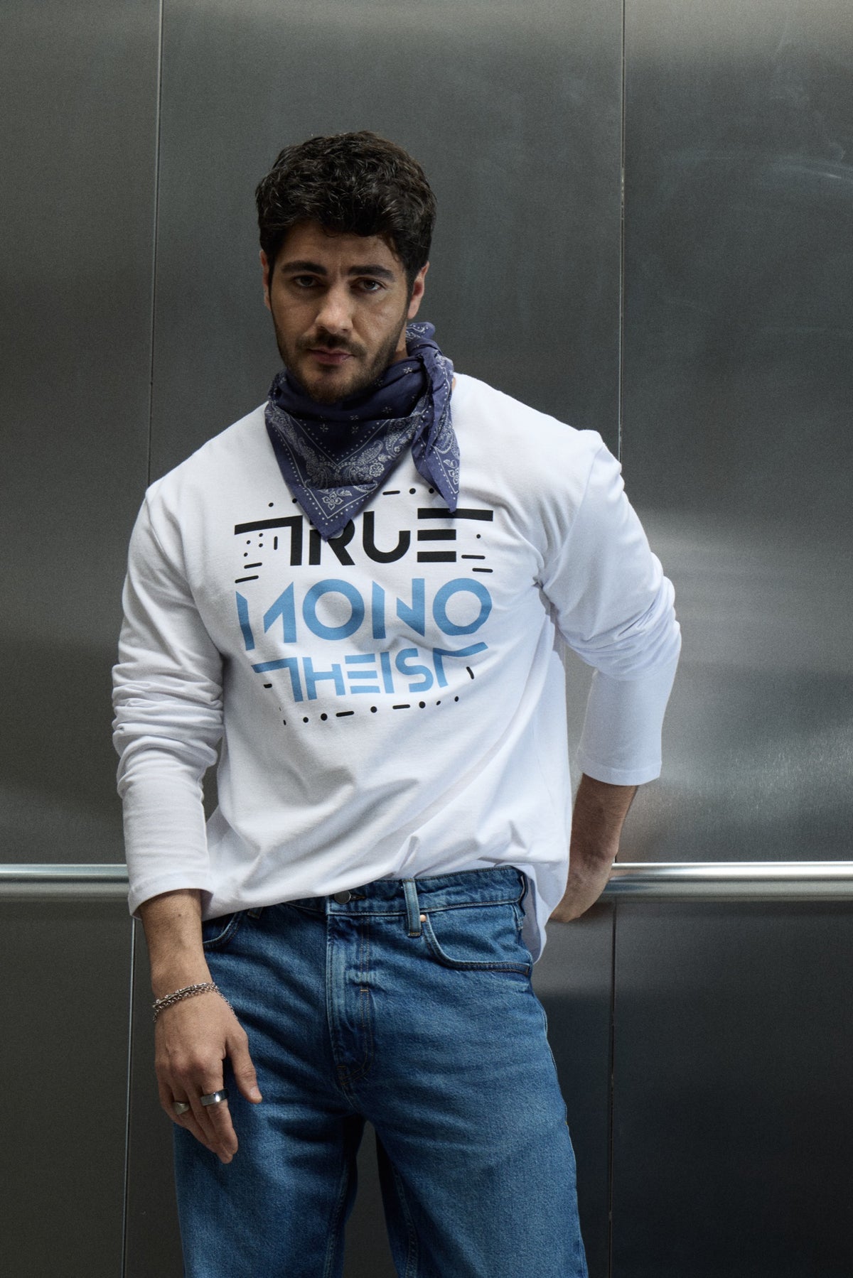 Monotheist Long Sleeve Tee - White / Blue