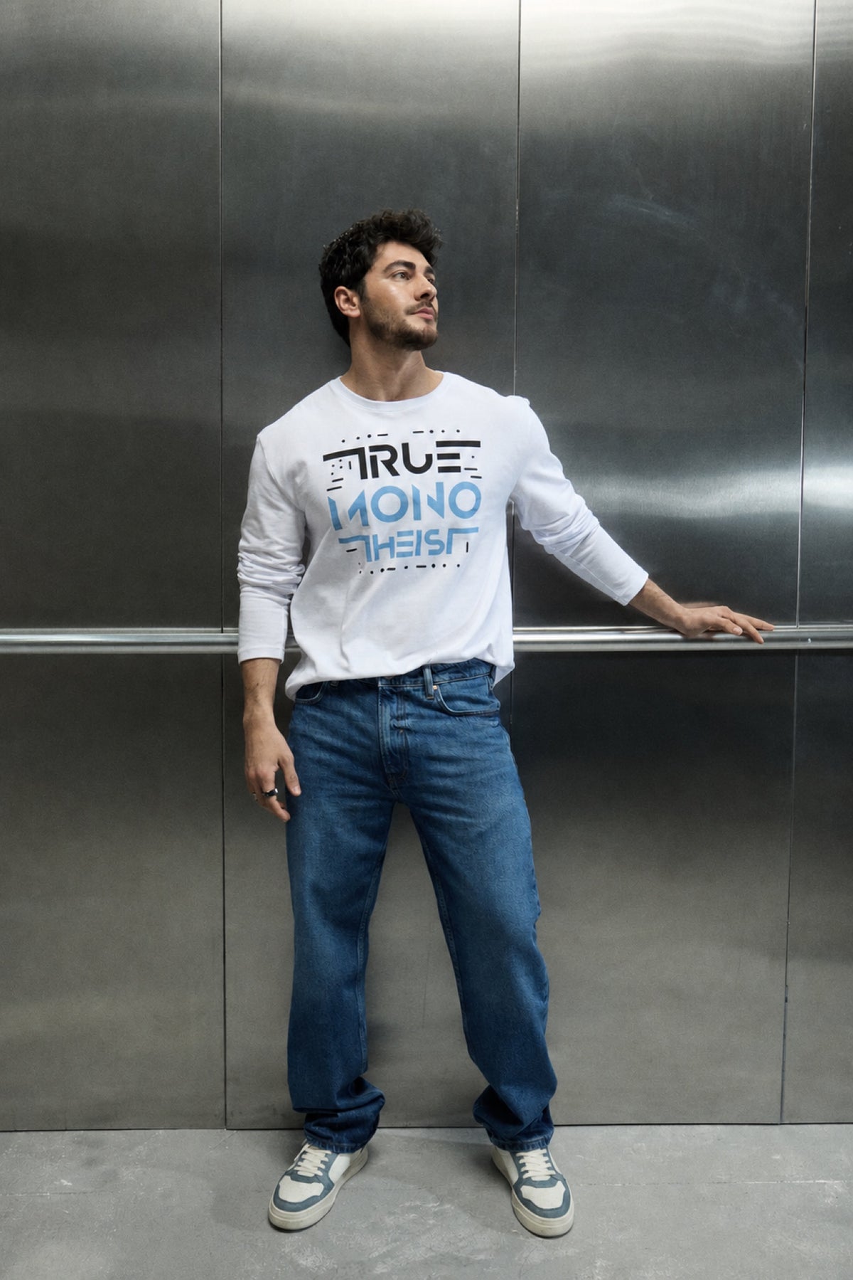 Monotheist Long Sleeve Tee - White / Blue