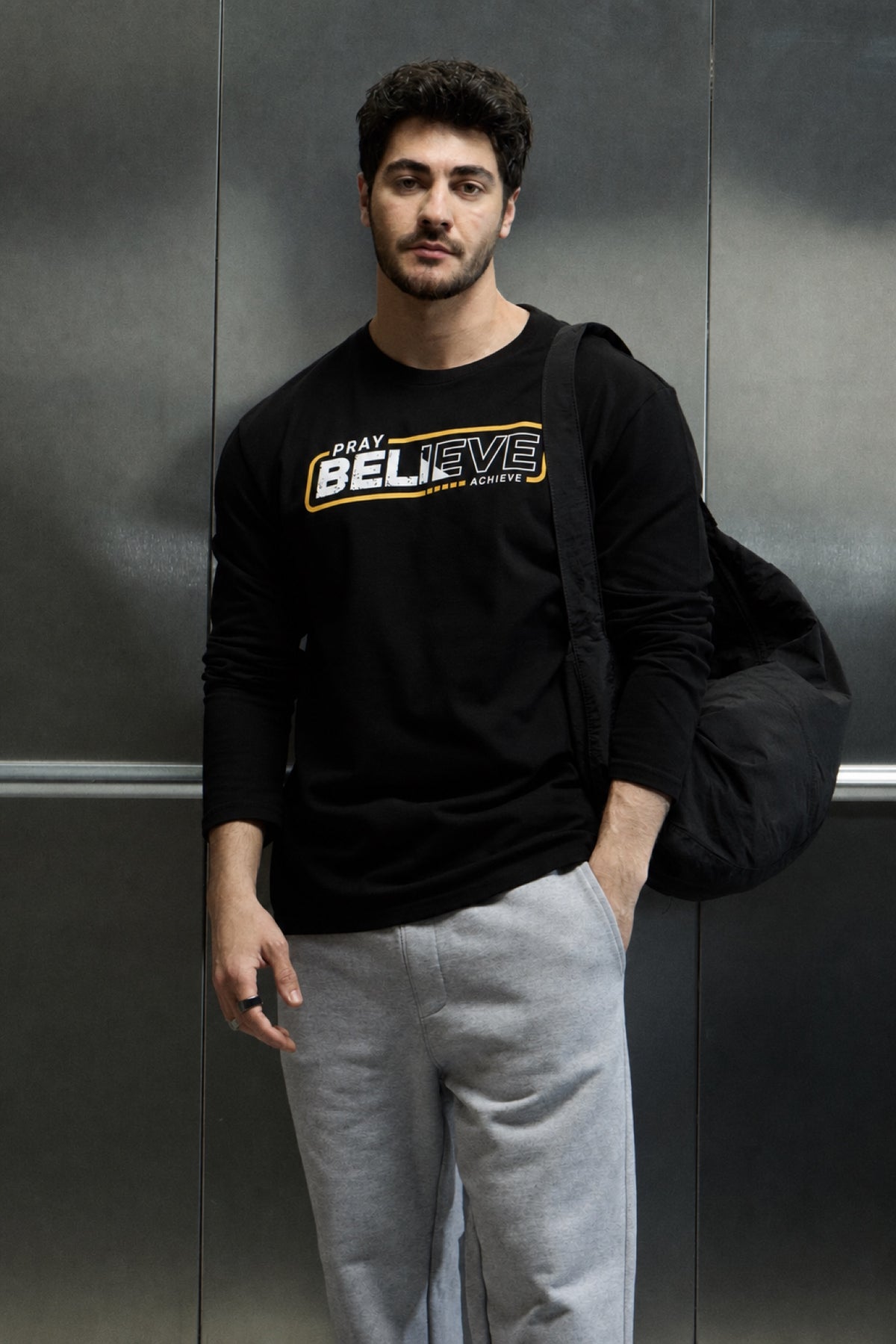 Pray Believe Long Sleeve Tee - Black / Orange