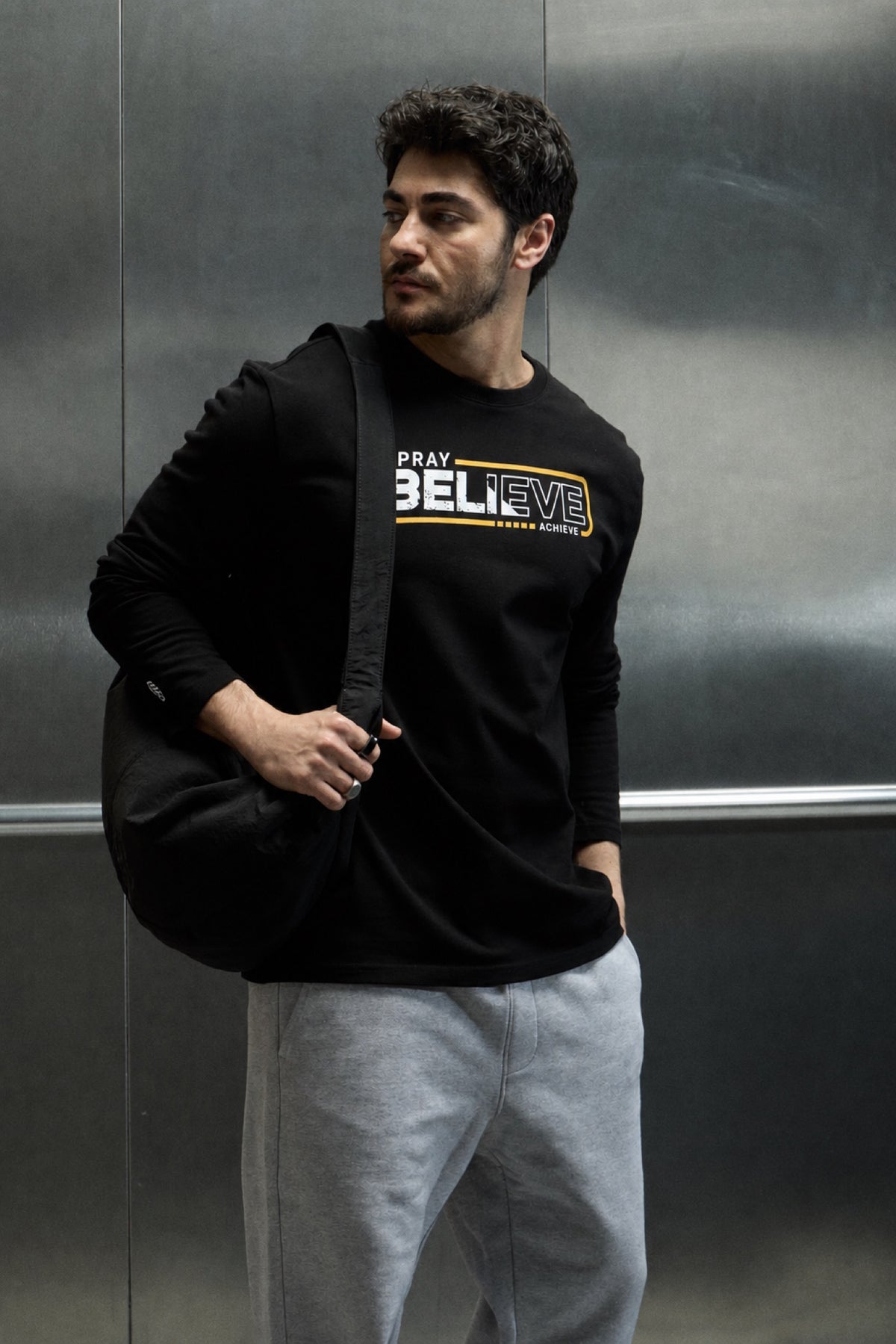 Pray Believe Long Sleeve Tee - Black / Orange