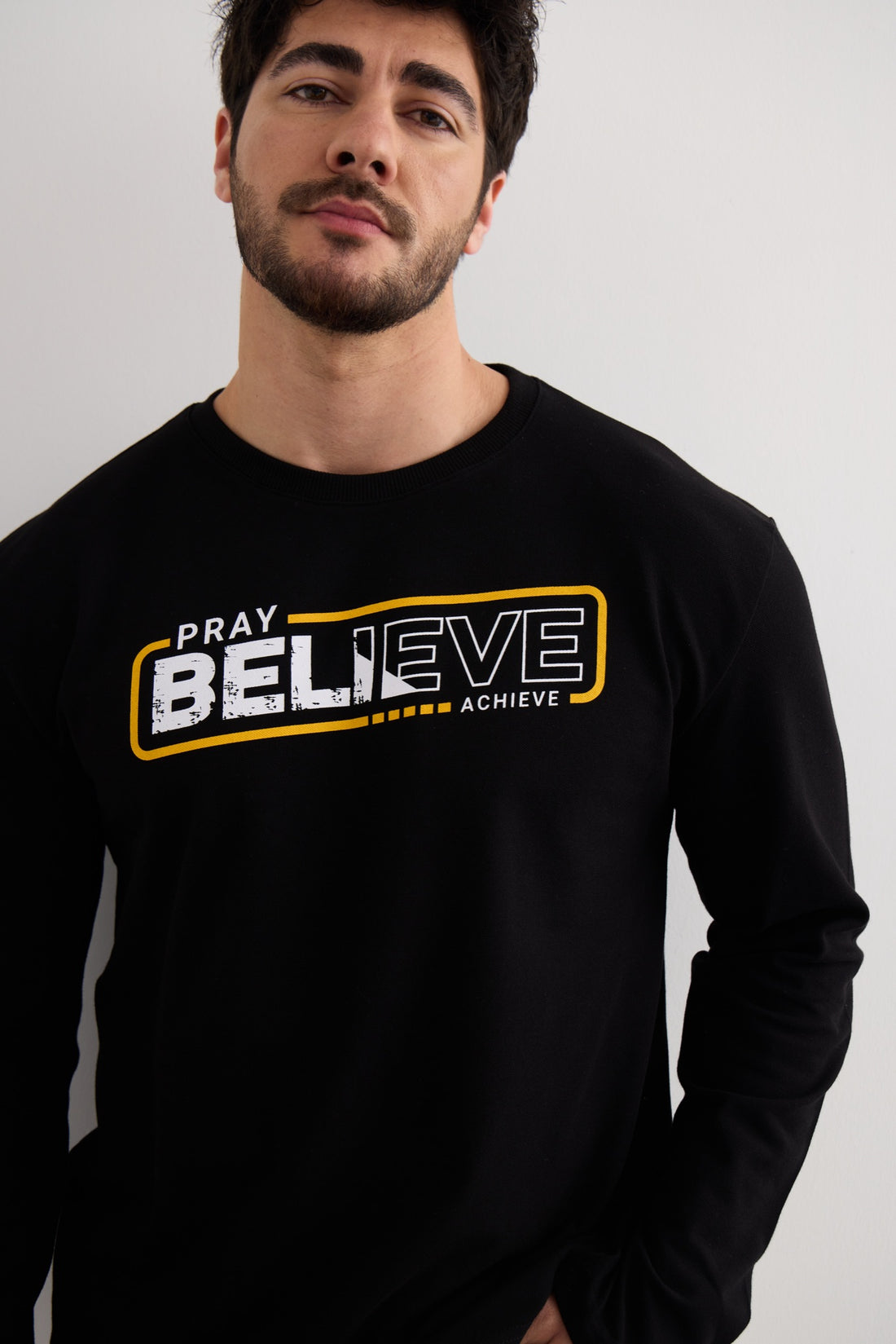 Pray Believe Long Sleeve Tee - Black / Orange