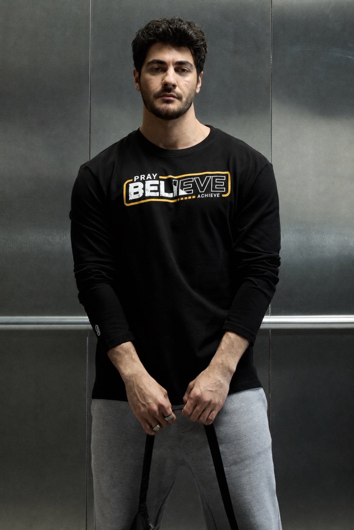 Pray Believe Long Sleeve Tee - Black / Orange