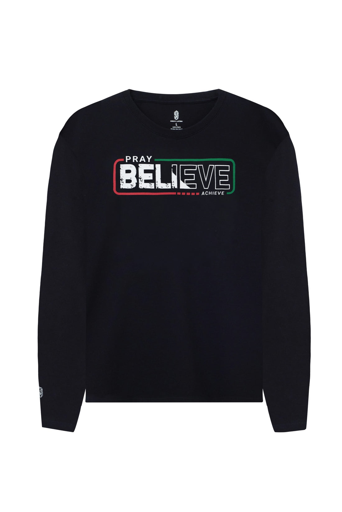 Pray Believe Long Sleeve Tee - Black / Red-Green