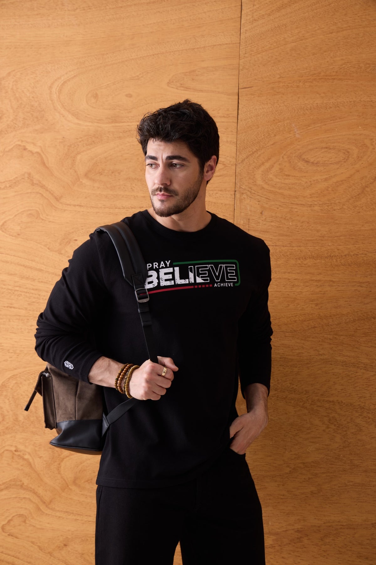 Pray Believe Long Sleeve Tee - Black / Red-Green