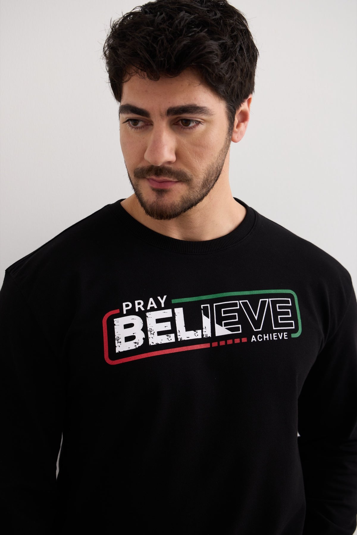 Pray Believe Long Sleeve Tee - Black / Red-Green