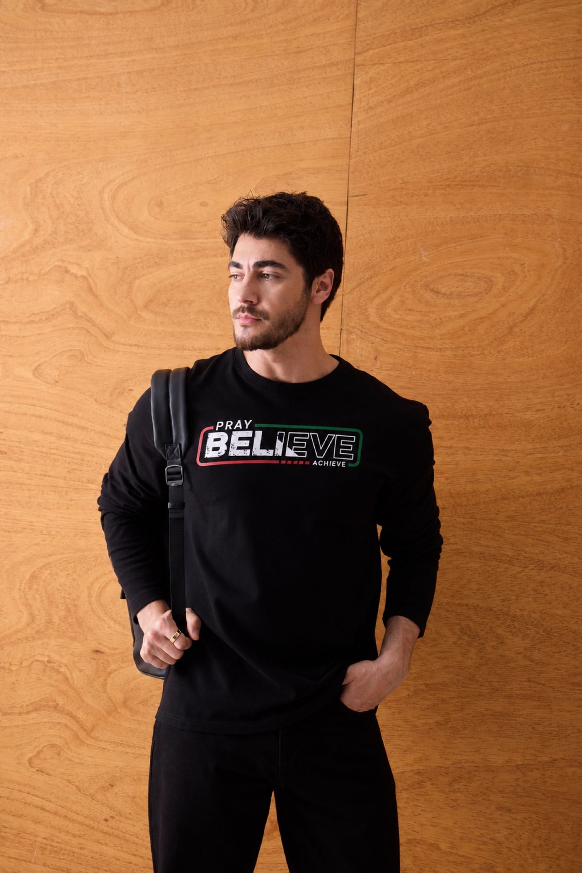 Pray Believe Long Sleeve Tee - Black / Red-Green