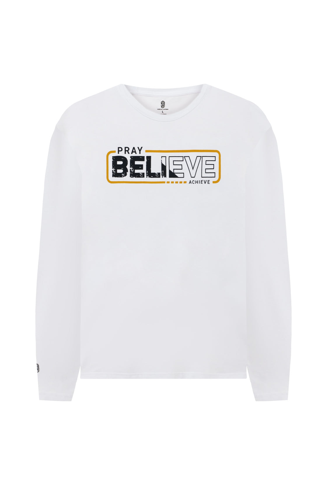 Pray Believe Long Sleeve Tee - White / Orange