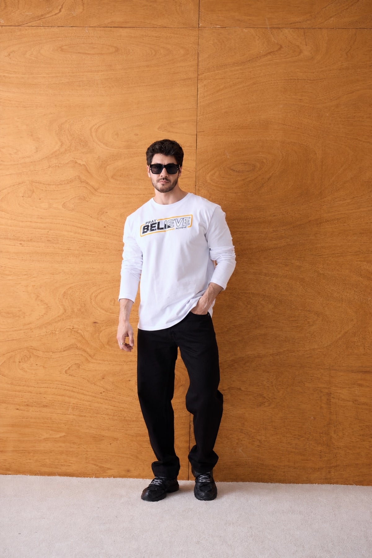 Pray Believe Long Sleeve Tee - White / Orange