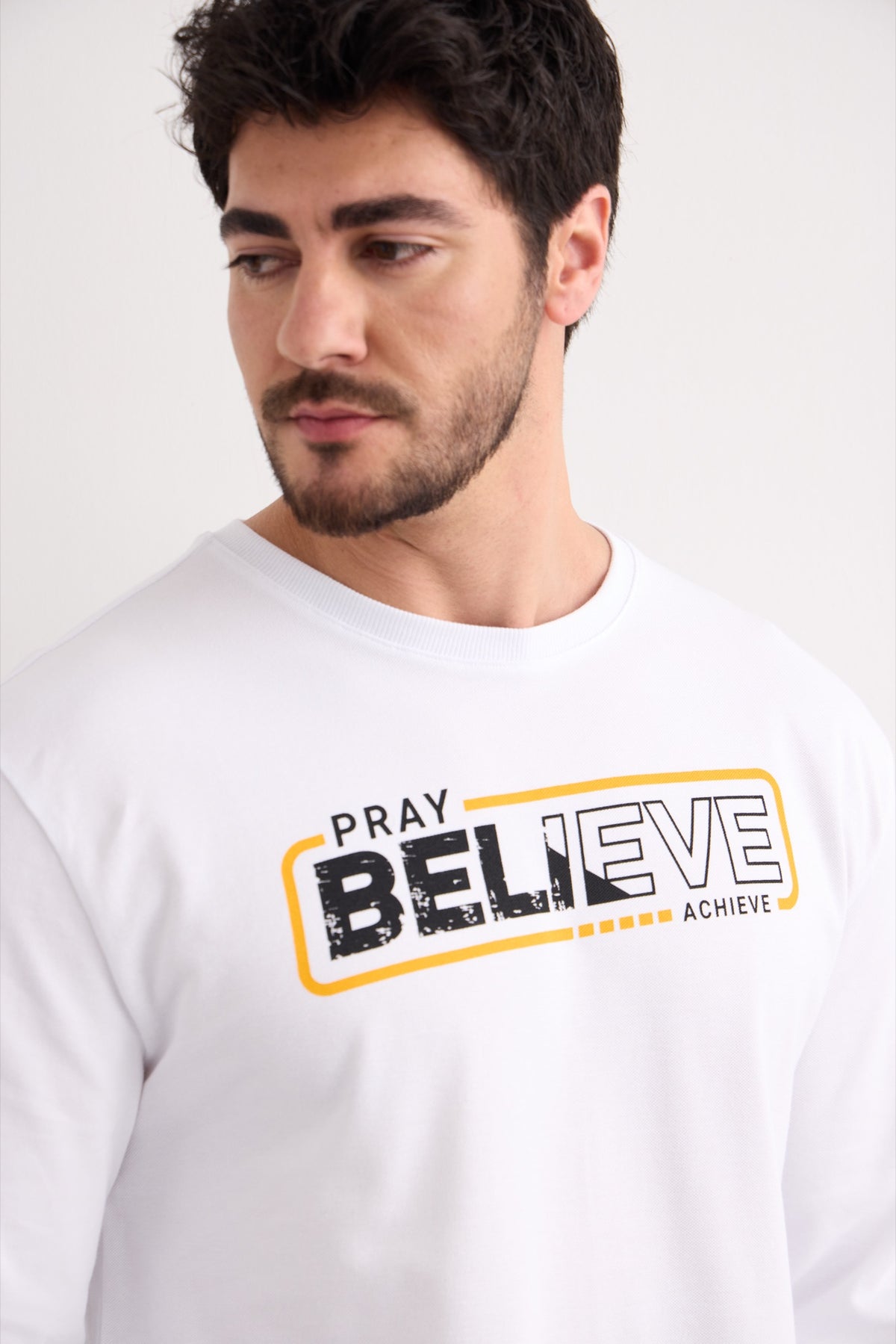 Pray Believe Long Sleeve Tee - White / Orange