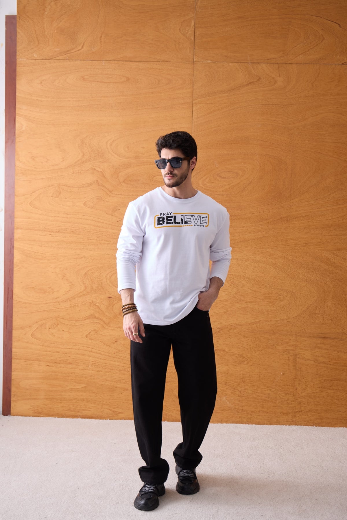 Pray Believe Long Sleeve Tee - White / Orange