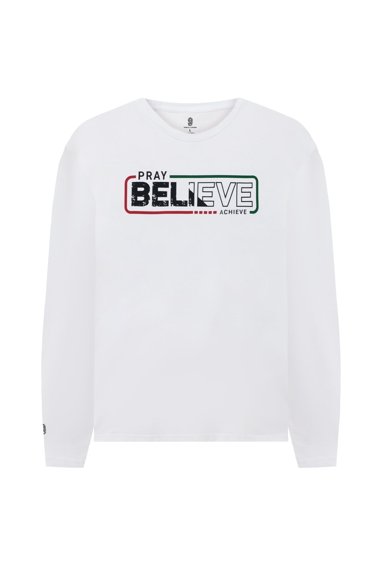 Pray Believe Long Sleeve Tee - White / Red-Green
