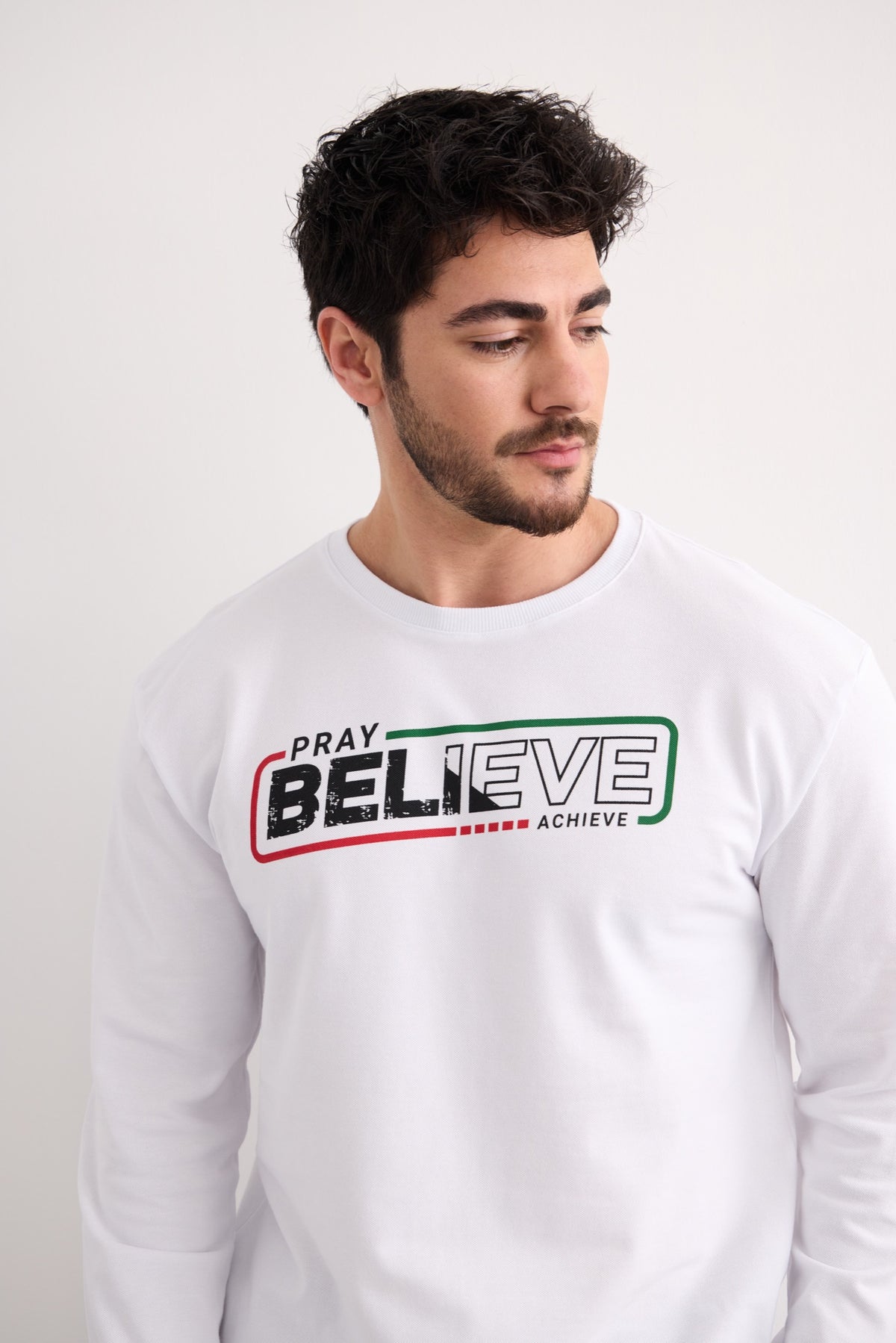 Pray Believe Long Sleeve Tee - White / Red-Green